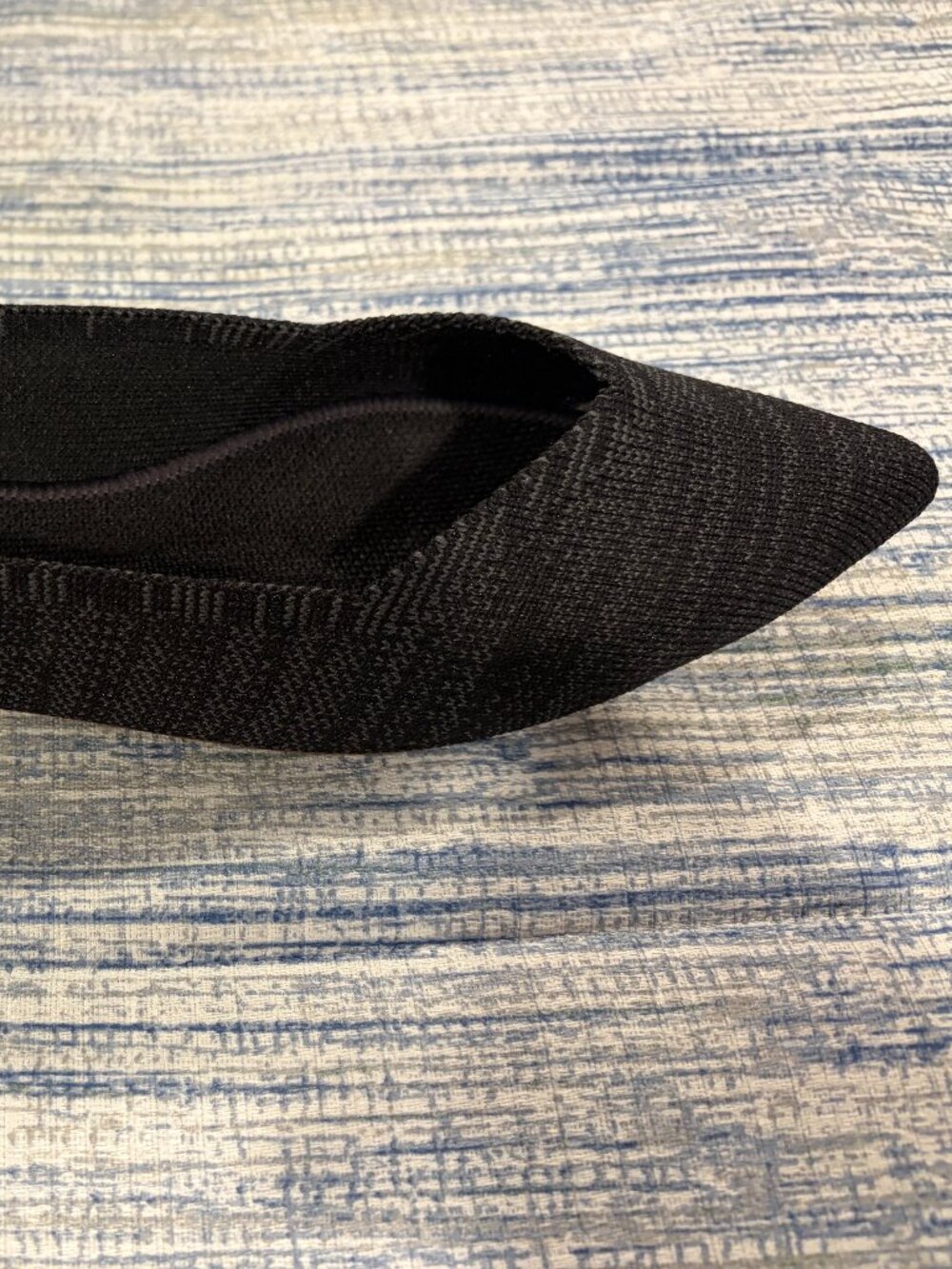Rothy's Black Pointed Knit Flats with Blue Trim - Picture 3 of 8